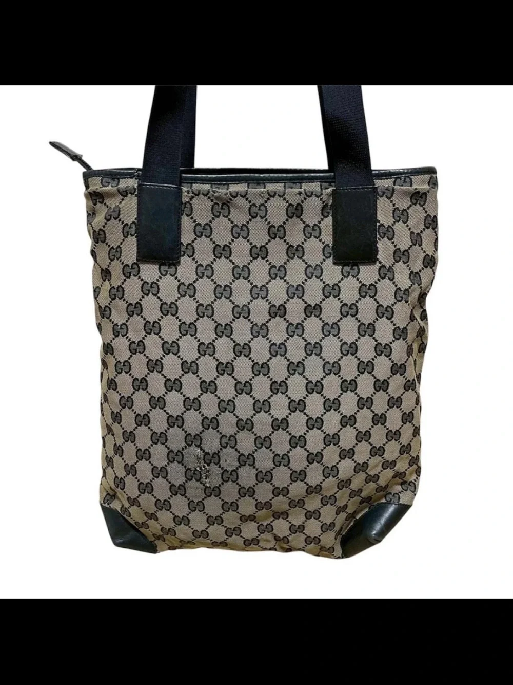 Gucci Beige GG Canvas Tote with Black Leather Accents